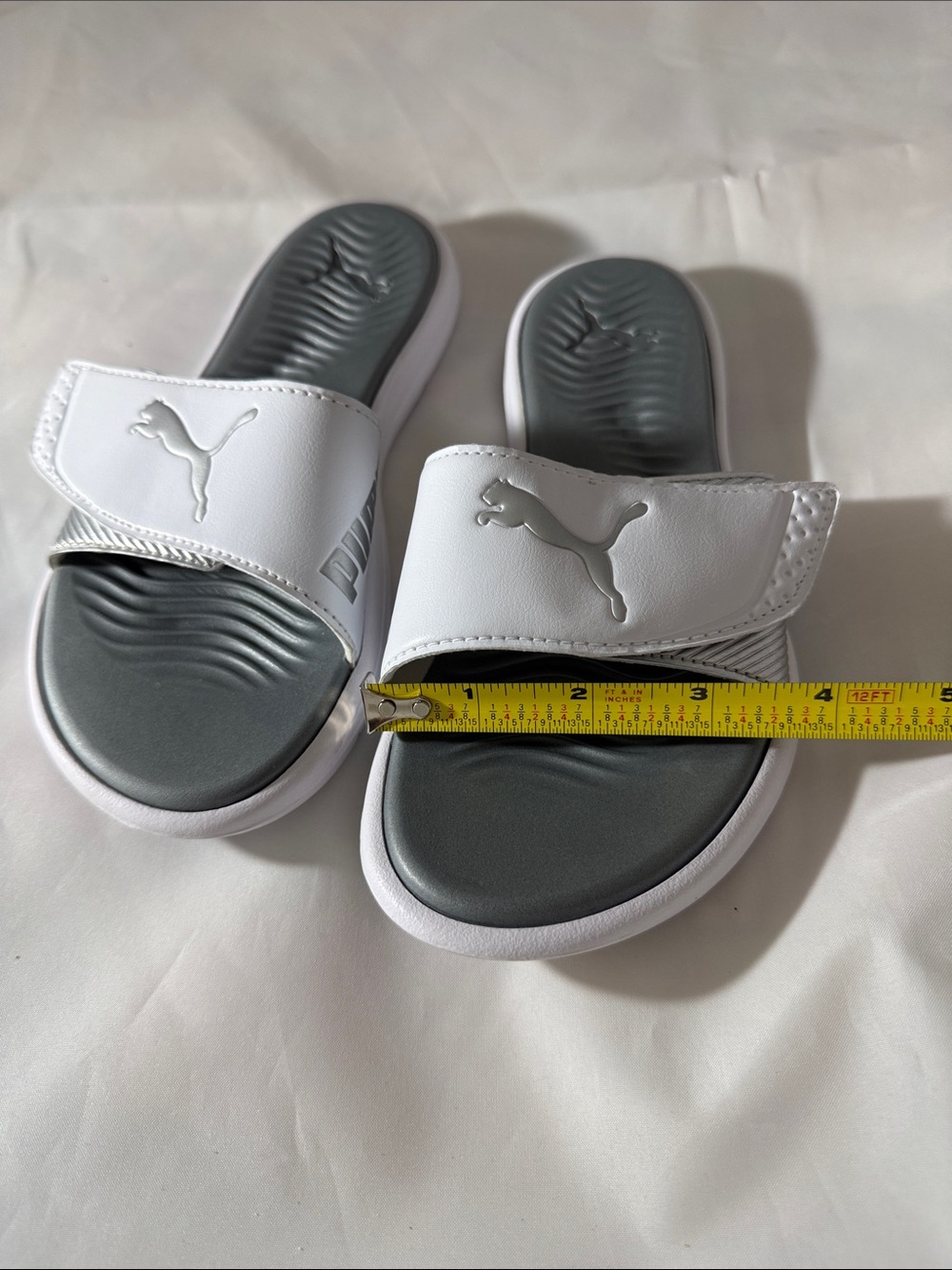 Puma White & Dark Gray Adjustable Slide Sandals Size 6 View 5